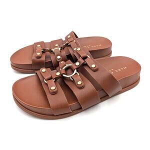 Marc Fisher Verity Flat Sandals Women's Brown Leather Size US7M EU37.5